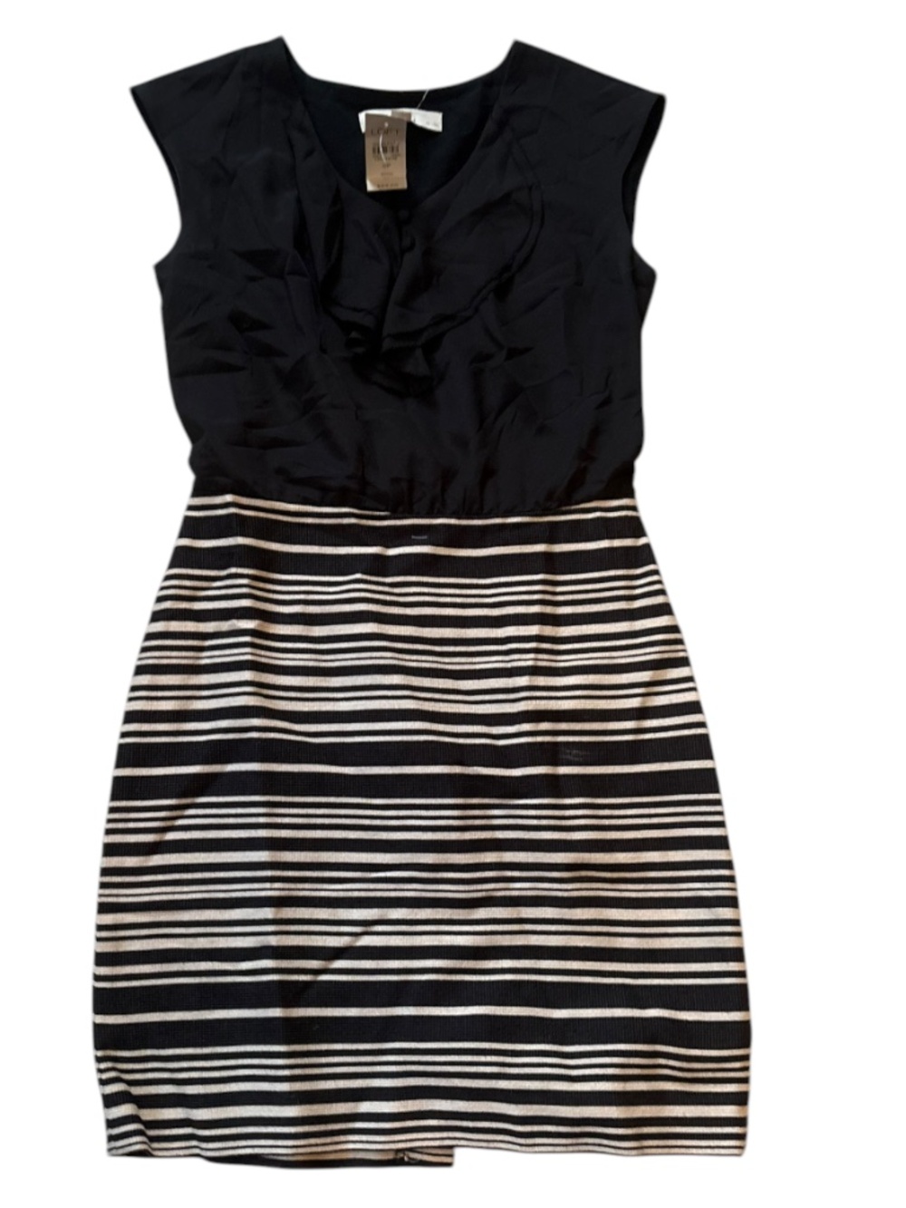 Ann Taylor black and white striped ruffled dress new nwt 0p